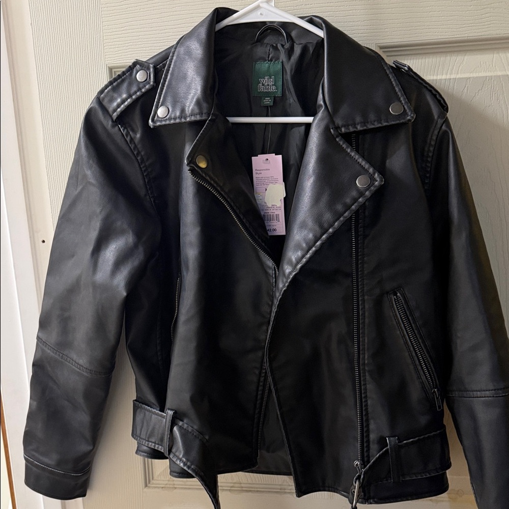 Wild Fable women’s Black Leather Jacket - size xxs NWT
